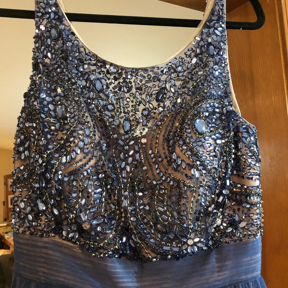 Formal full length sheer midnight blue jeweled - Picture 3 of 5